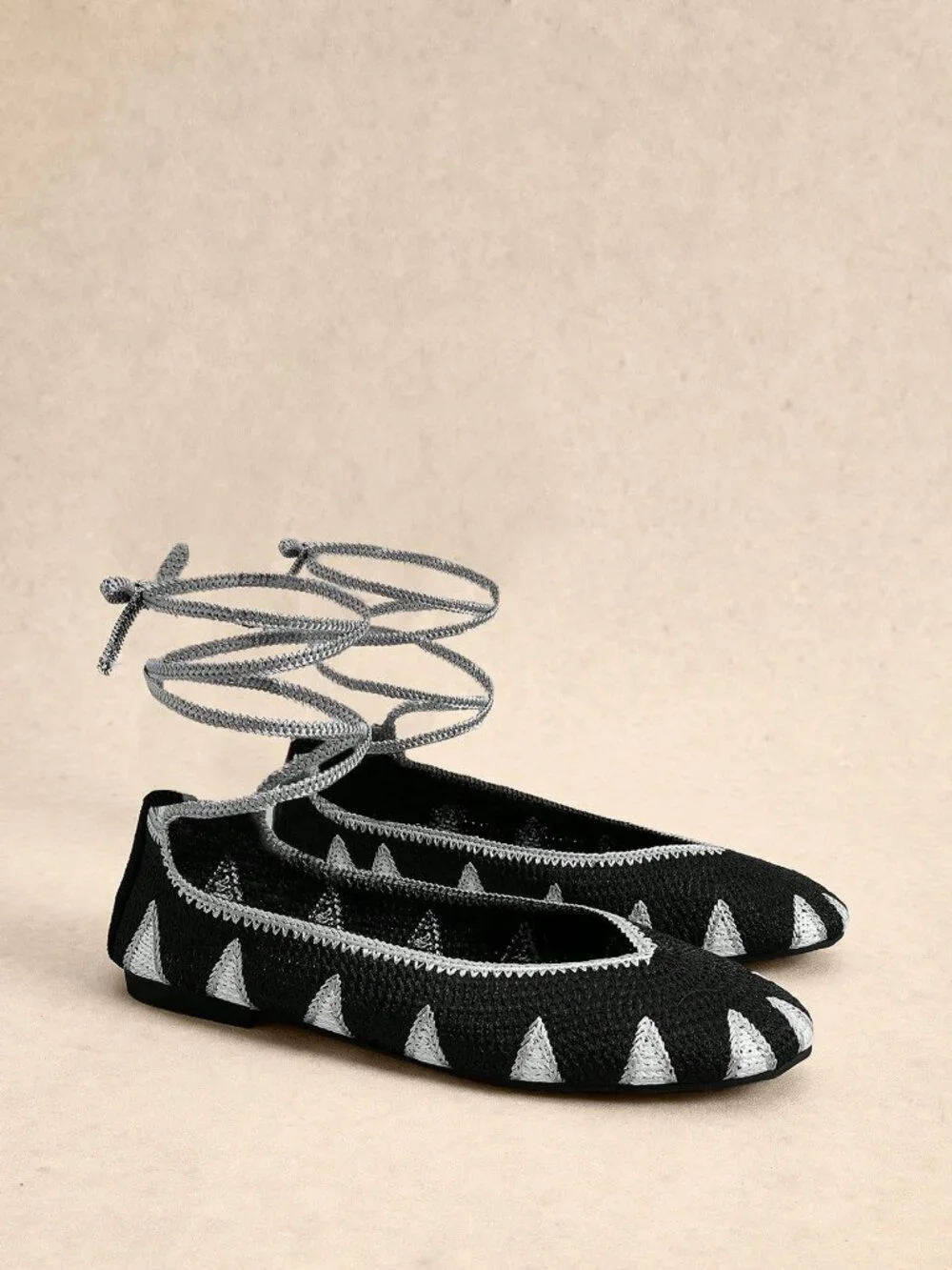 Black Casual Women's Crochet Effect Ankle Strap Round Toe Flat Shoes